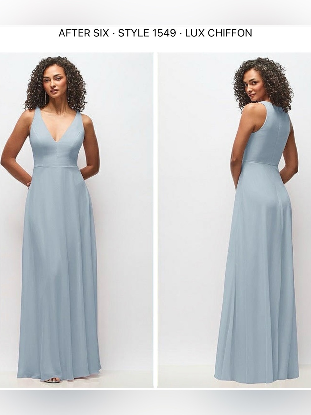 Dessy Collection Morning Blue Lux Chiffon V-Neck Maxi Dress